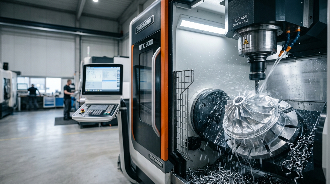 Centro di Lavoro CNC 5 Assi ad Asportazione Truciolo con Mandrino e Liquido Refrigerante